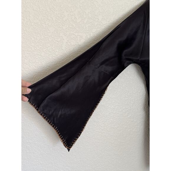 Vintage Retro Silk Beaded V-Neck Top Tunic Boho Witchy Fairy Goth Festival - Picture 8 of 12